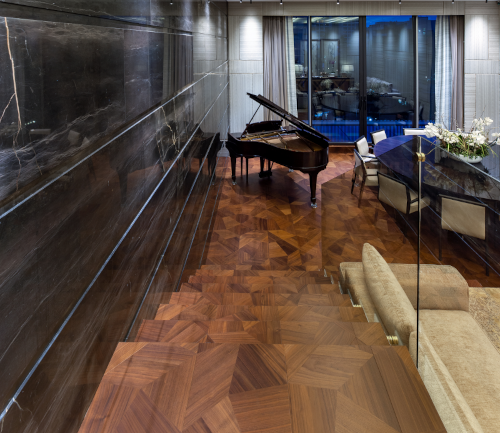 Gindic Studio in Mexico City with walnut parquetry